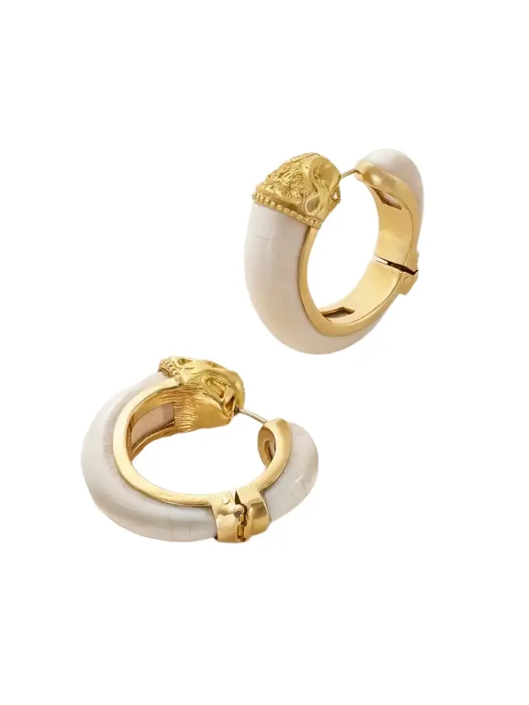 Eleuteri + Lalaounis Vintage 1970s Lion 18-karat Gold And Bone Earrings
