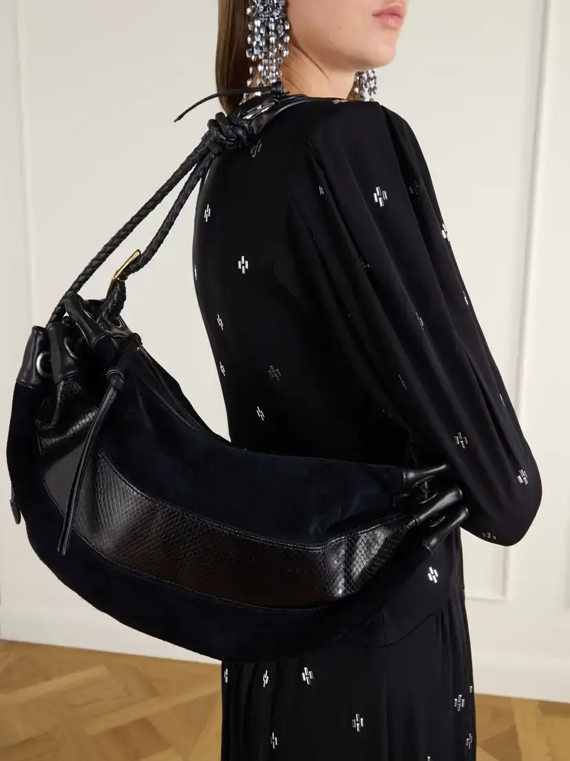 Isabel Marant Maia Snake-effect Leather-trimmed Suede Shoulder Bag | Thumbnail 2 Isabel Marant Maia Snake-effect Leather-trimmed Suede Shoulder Bag | Thumbnail 2