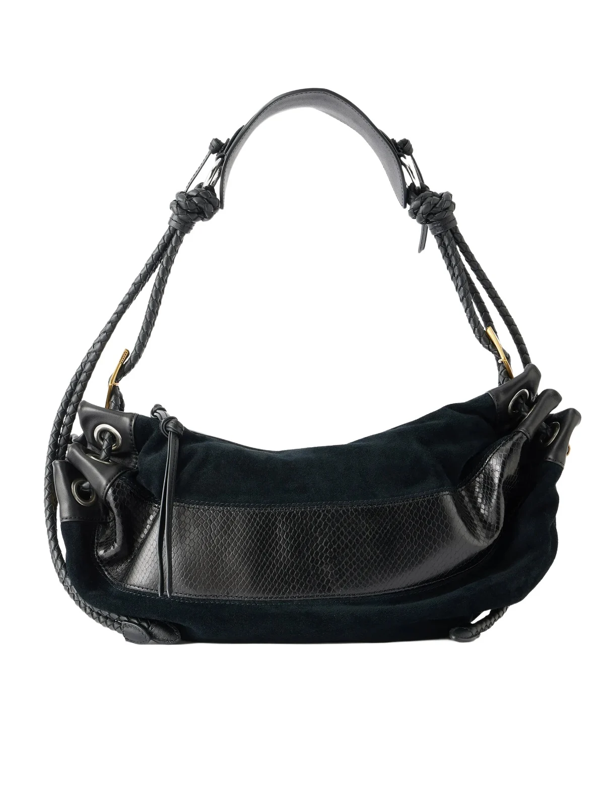 Isabel Marant Maia Snake-effect Leather-trimmed Suede Shoulder Bag
