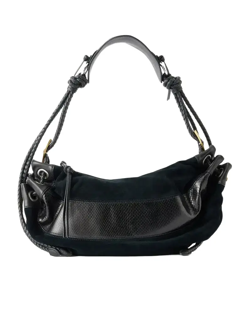Isabel Marant Maia Snake-effect Leather-trimmed Suede Shoulder Bag