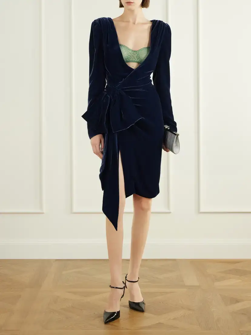 Balmain Bow-detailed Velvet Midi Dress | Thumbnail 2 Balmain Bow-detailed Velvet Midi Dress | Thumbnail 2
