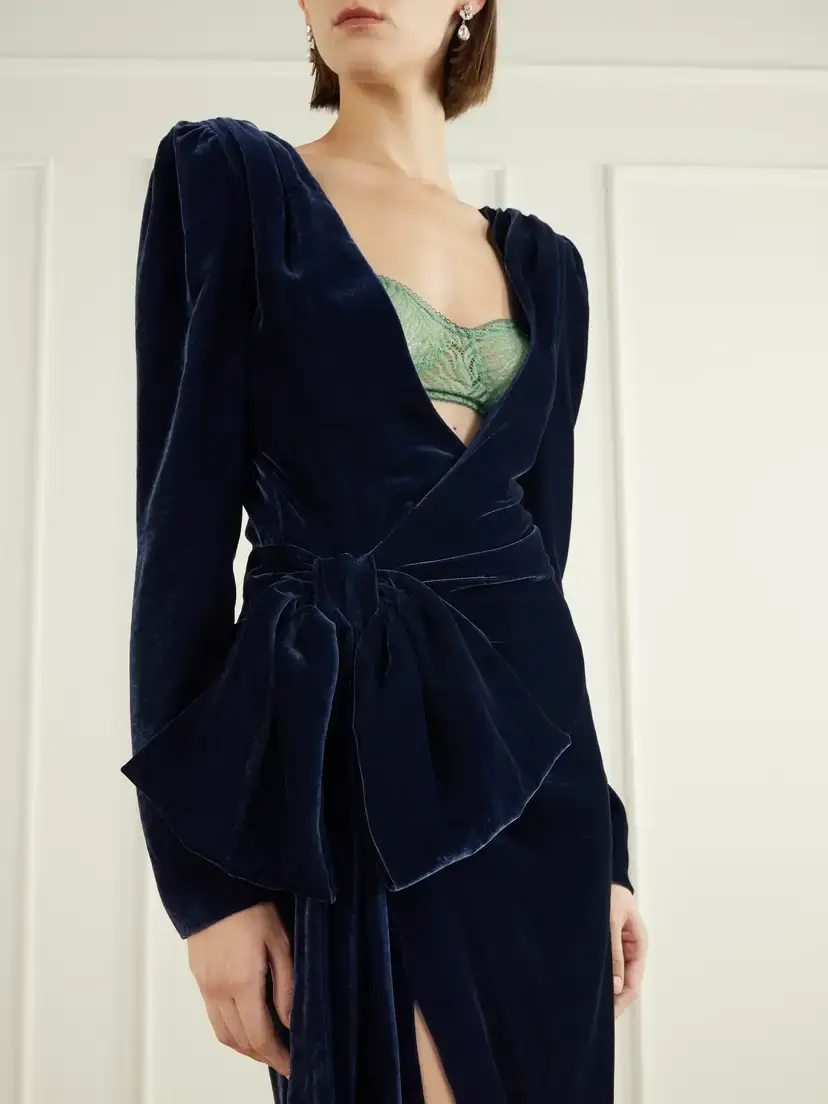 Balmain Bow-detailed Velvet Midi Dress | Thumbnail 4 Balmain Bow-detailed Velvet Midi Dress | Thumbnail 4