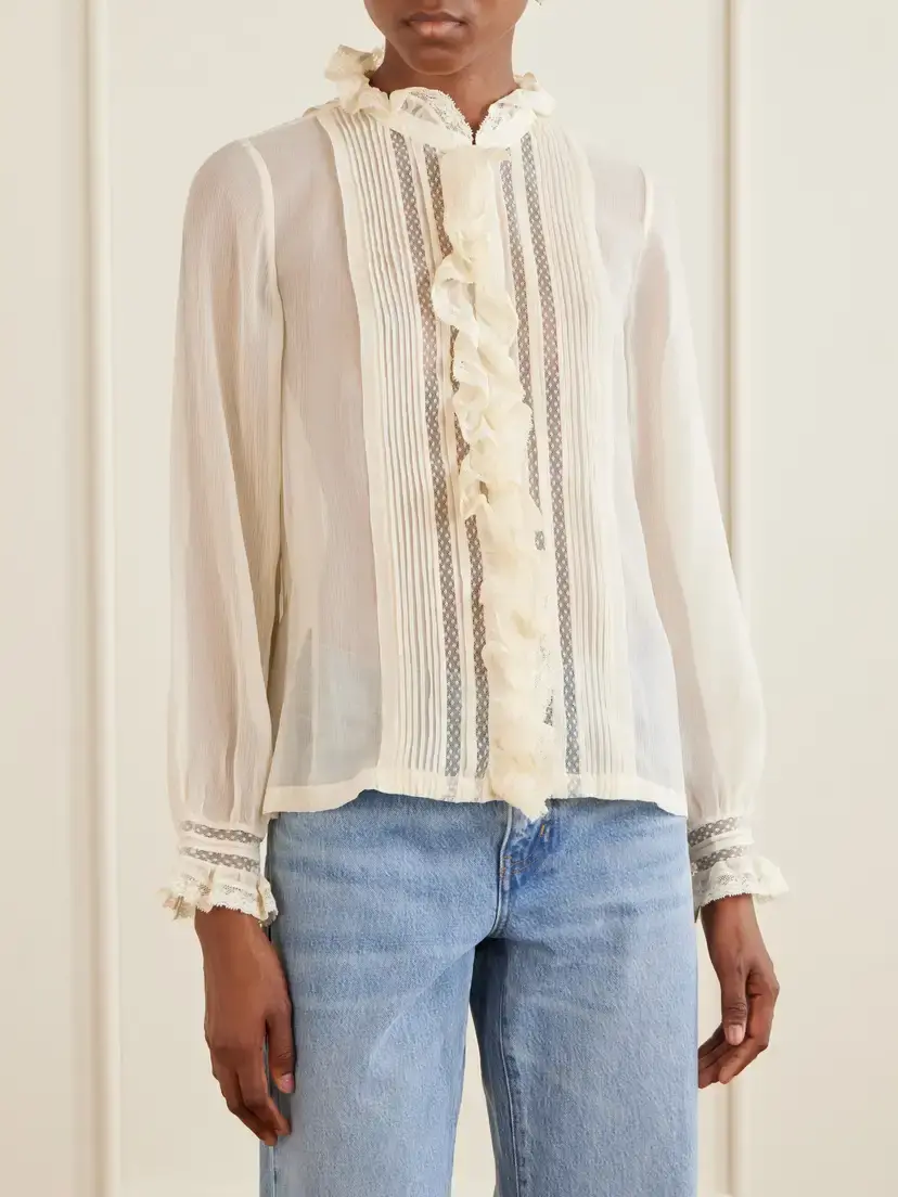 DÔEN Magdeleine Ruffled Lace-trimmed Silk-chiffon Blouse | Thumbnail 3 DÔEN Magdeleine Ruffled Lace-trimmed Silk-chiffon Blouse | Thumbnail 3
