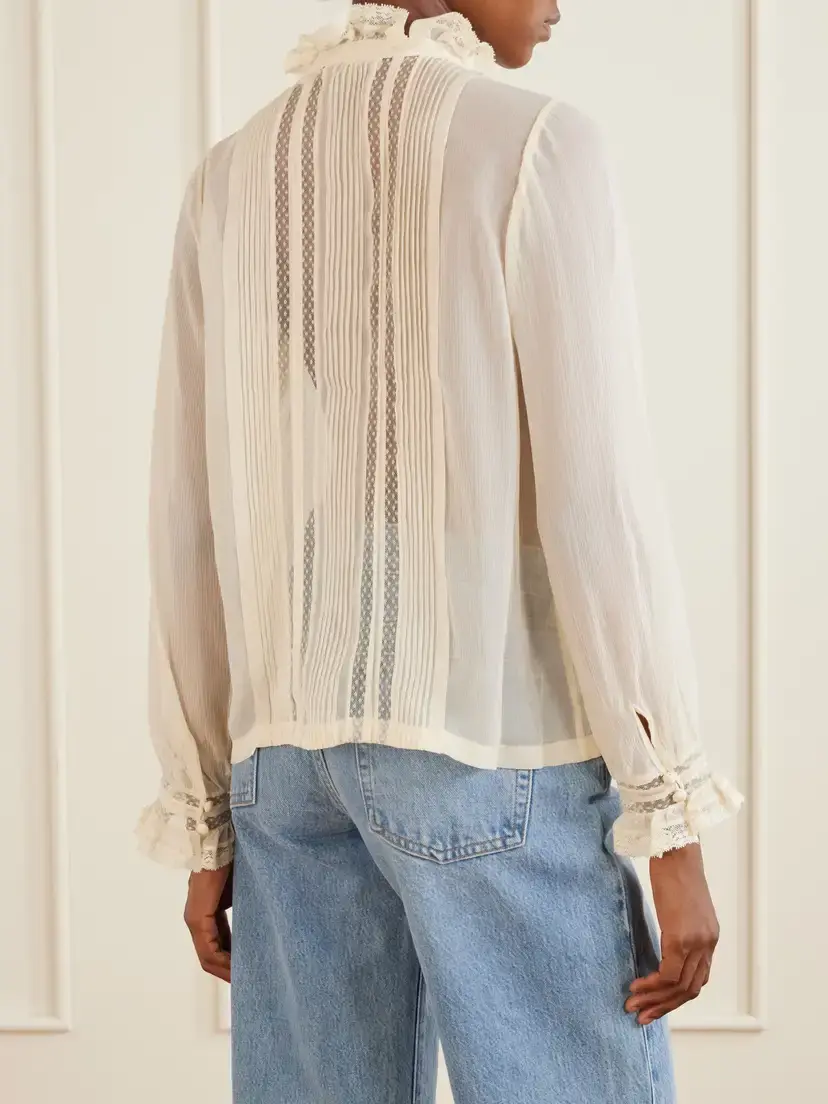 DÔEN Magdeleine Ruffled Lace-trimmed Silk-chiffon Blouse | Thumbnail 4 DÔEN Magdeleine Ruffled Lace-trimmed Silk-chiffon Blouse | Thumbnail 4