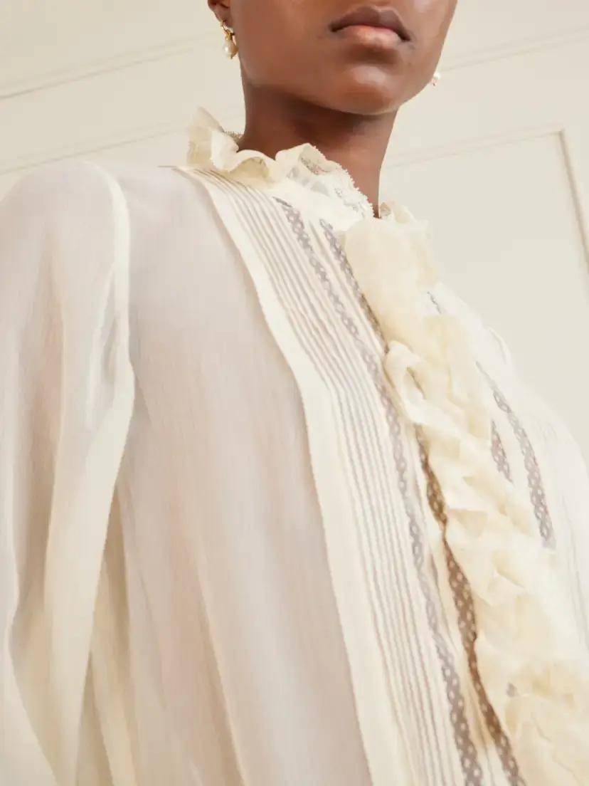 DÔEN Magdeleine Ruffled Lace-trimmed Silk-chiffon Blouse | Thumbnail 5 DÔEN Magdeleine Ruffled Lace-trimmed Silk-chiffon Blouse | Thumbnail 5