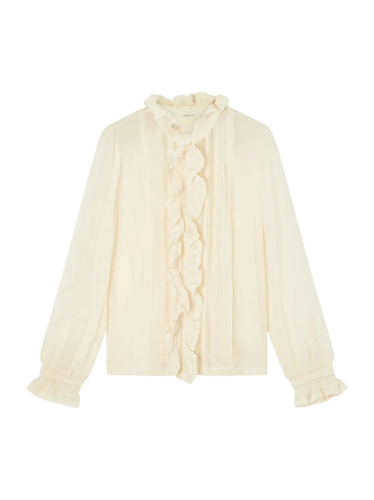 DÔEN Magdeleine Ruffled Lace-trimmed Silk-chiffon Blouse