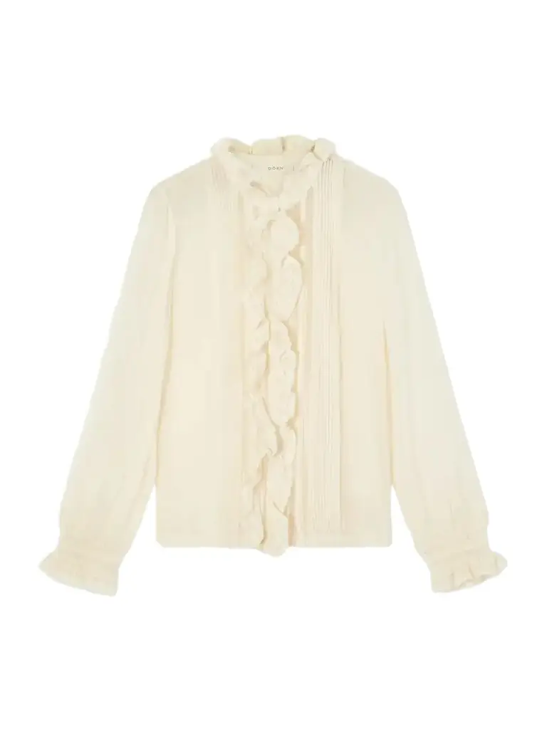 DÔEN Magdeleine Ruffled Lace-trimmed Silk-chiffon Blouse