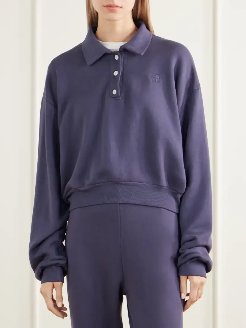 ÉTERNE Cropped Cotton And Modal-blend Terry Polo Sweatshirt | Thumbnail 3 ÉTERNE Cropped Cotton And Modal-blend Terry Polo Sweatshirt | Thumbnail 3
