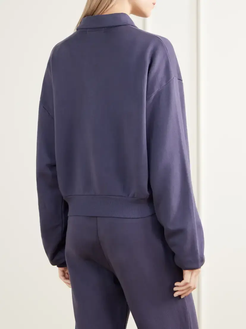 ÉTERNE Cropped Cotton And Modal-blend Terry Polo Sweatshirt | Thumbnail 4 ÉTERNE Cropped Cotton And Modal-blend Terry Polo Sweatshirt | Thumbnail 4