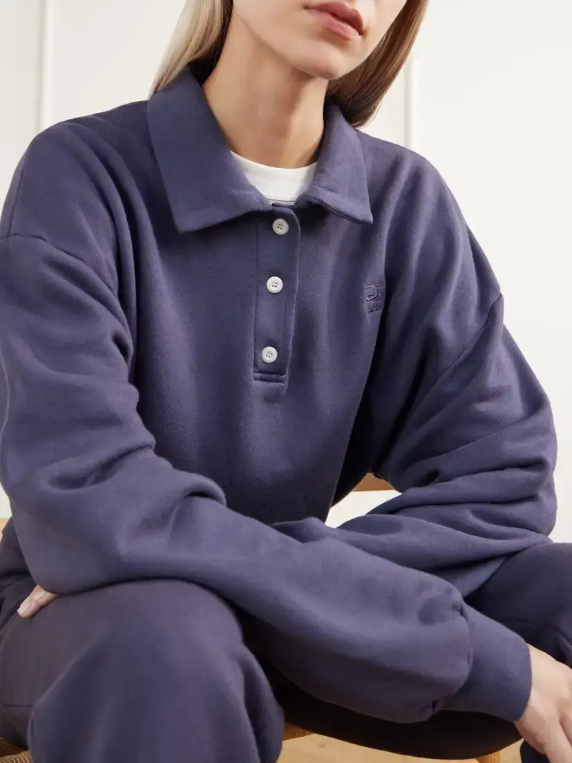 ÉTERNE Cropped Cotton And Modal-blend Terry Polo Sweatshirt | Thumbnail 5 ÉTERNE Cropped Cotton And Modal-blend Terry Polo Sweatshirt | Thumbnail 5