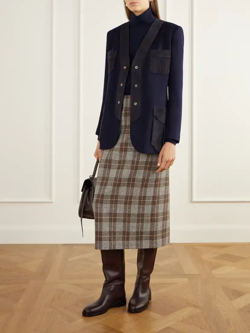 Giuliva Heritage The Liesel Suede-trimmed Cashmere-flannel Jacket | Thumbnail 2 Giuliva Heritage The Liesel Suede-trimmed Cashmere-flannel Jacket | Thumbnail 2