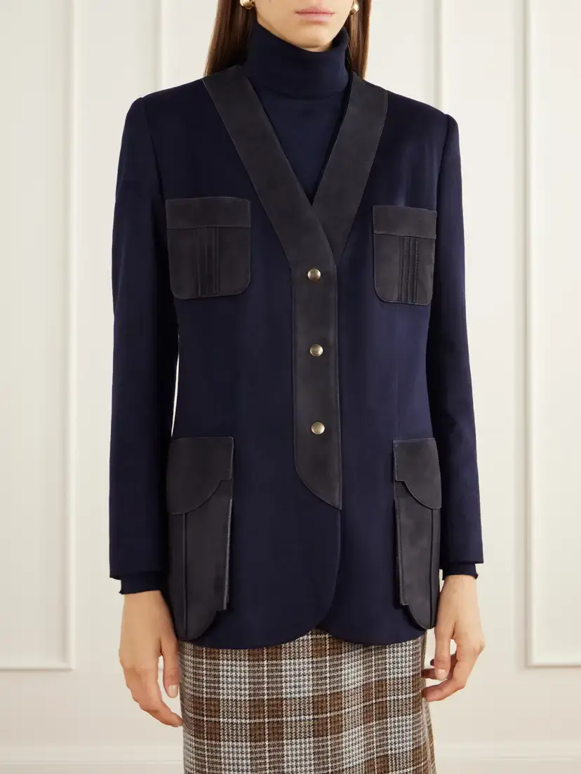 Giuliva Heritage The Liesel Suede-trimmed Cashmere-flannel Jacket | Thumbnail 3 Giuliva Heritage The Liesel Suede-trimmed Cashmere-flannel Jacket | Thumbnail 3