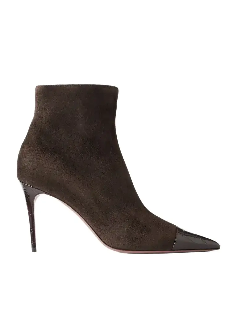 Paris Texas Vera 85 Croc-effect Leather-trimmed Suede Ankle Boots