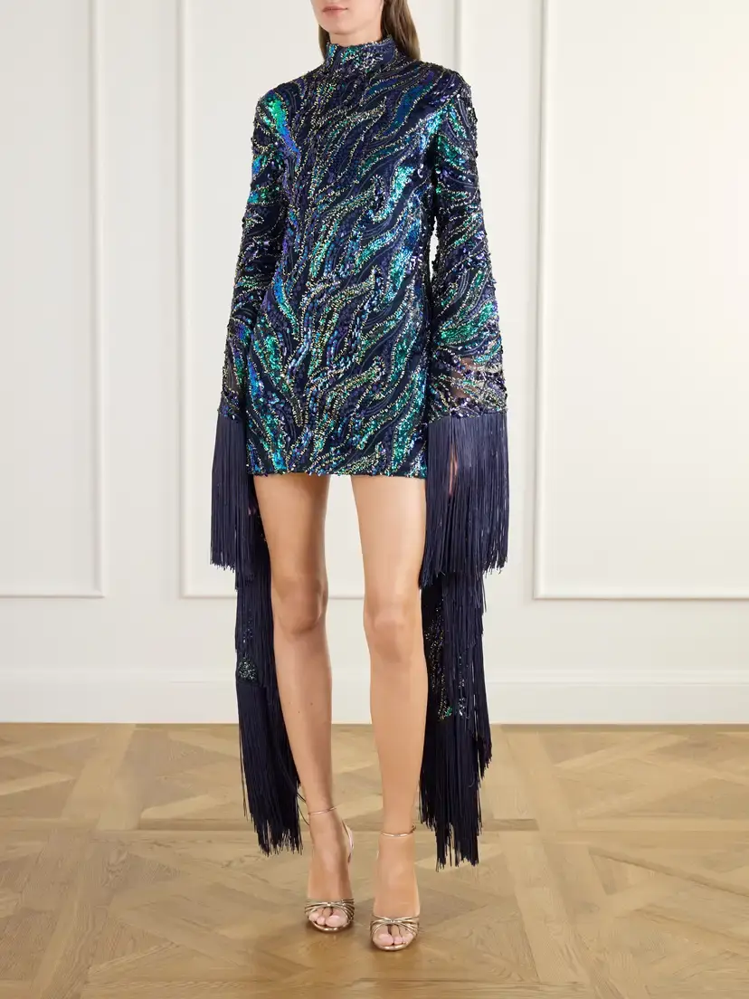 Taller Marmo Disco Dragon Sequin-embellished Fringe-trimmed Mesh Mini Dress | Thumbnail 2 Taller Marmo Disco Dragon Sequin-embellished Fringe-trimmed Mesh Mini Dress | Thumbnail 2