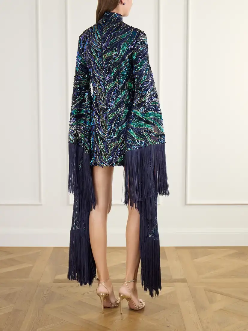 Taller Marmo Disco Dragon Sequin-embellished Fringe-trimmed Mesh Mini Dress | Thumbnail 3 Taller Marmo Disco Dragon Sequin-embellished Fringe-trimmed Mesh Mini Dress | Thumbnail 3