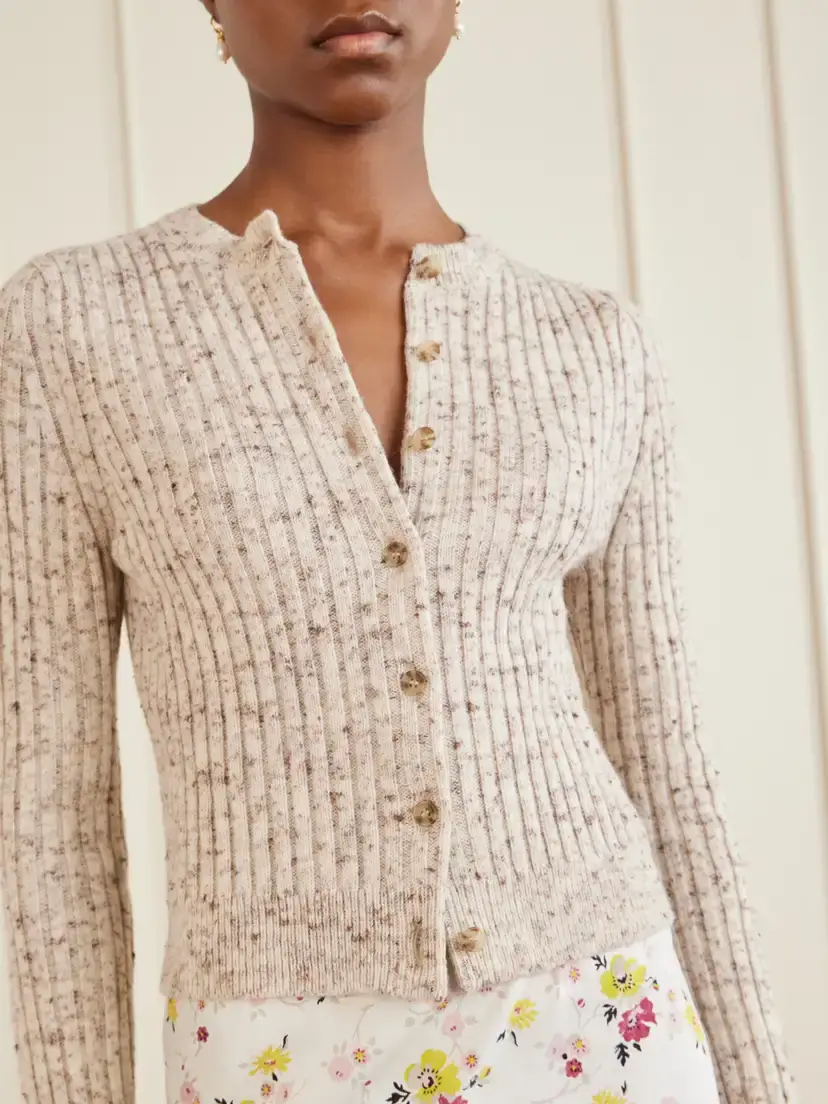 DÔEN Danae Ribbed Wool And Silk-blend Mélange Cardigan | Thumbnail 4 DÔEN Danae Ribbed Wool And Silk-blend Mélange Cardigan | Thumbnail 4