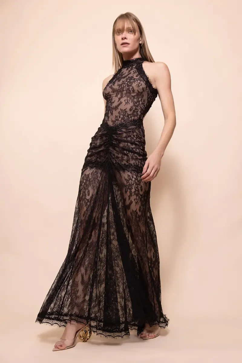 PatBo BIANCA LACE DRAPED HALTER GOWN | Thumbnail 3