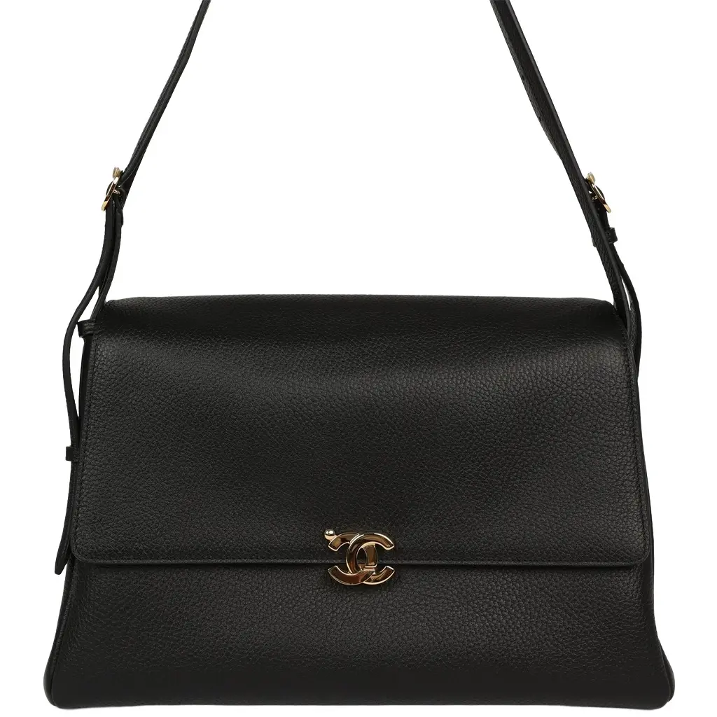 Chanel Chanel Trapezoid Maxi Flap Bag Black Grained Calfskin Gold Hardware