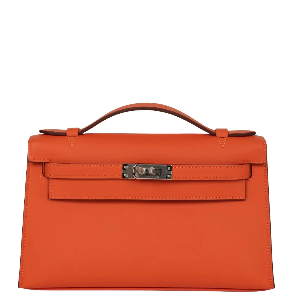 Hermes Kelly Pochette Tangerine Swift Palladium Hardware Hermes Kelly Pochette Tangerine Swift Palladium Hardware