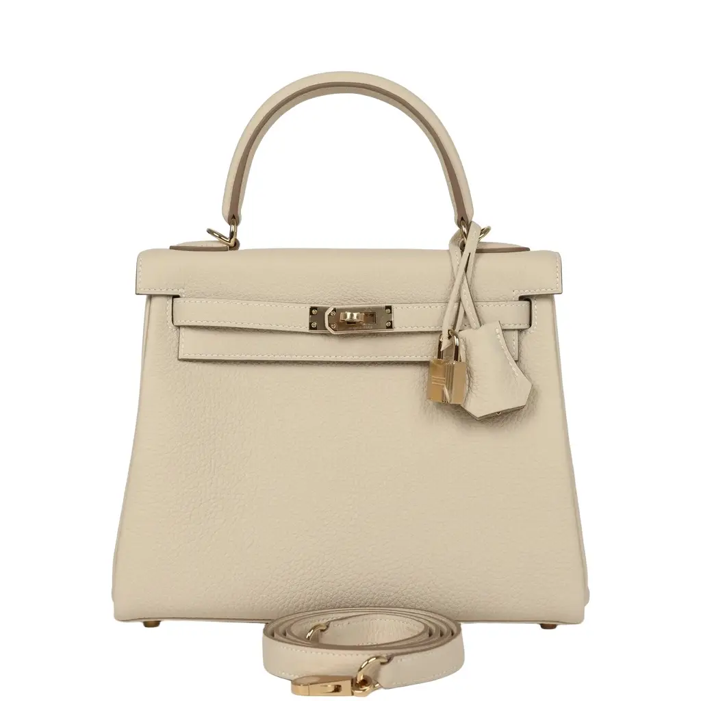 HERMÈS Hermes Kelly Retourne 25 Craie Togo Permabrass Hardware