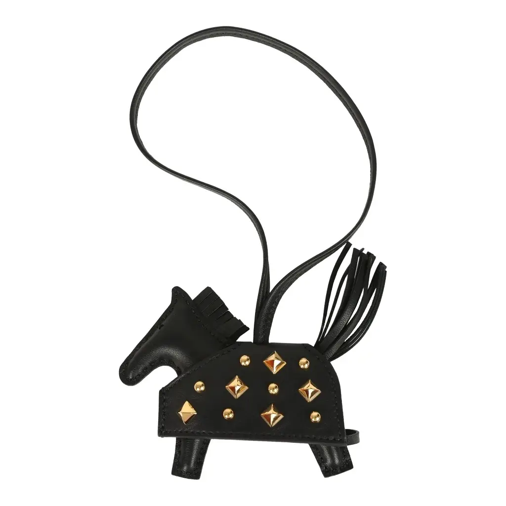 Hermes Rodeo Rock Bag Charm PM Black Milo Lambskin Gold Hardware Hermes Rodeo Rock Bag Charm PM Black Milo Lambskin Gold Hardware
