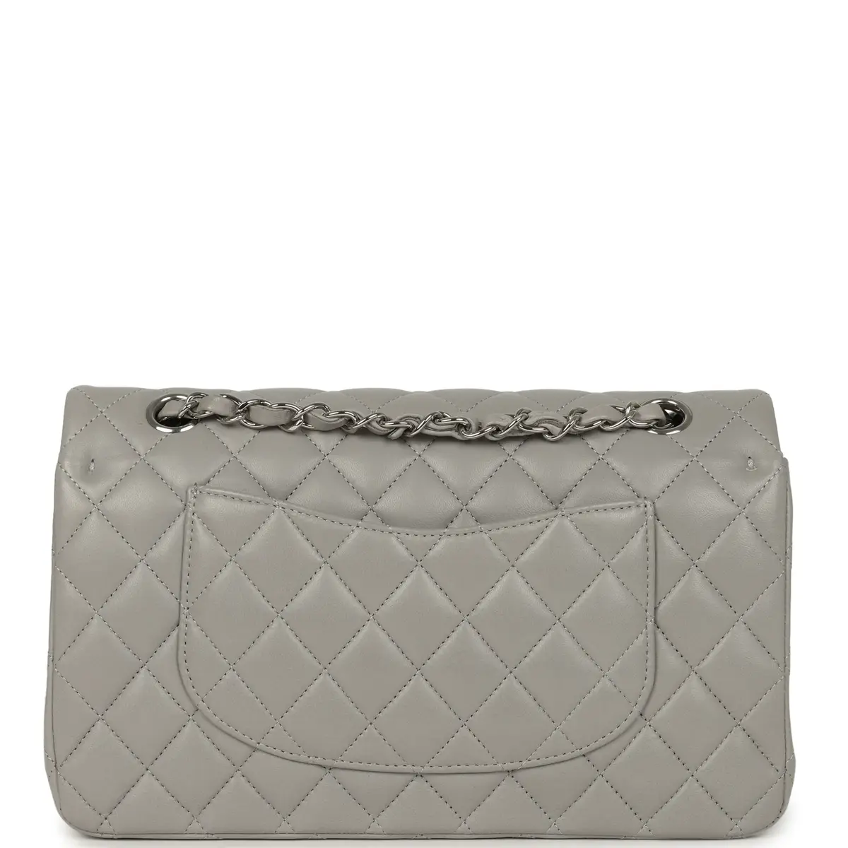 Chanel Pre-owned Chanel Medium Classic Double Flap Bag Light Grey Lambskin Silver Hardware | Thumbnail 4