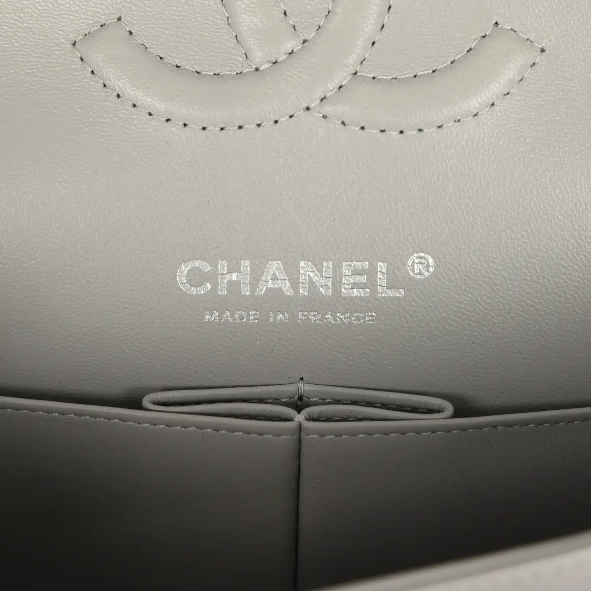 Chanel Pre-owned Chanel Medium Classic Double Flap Bag Light Grey Lambskin Silver Hardware | Thumbnail 8