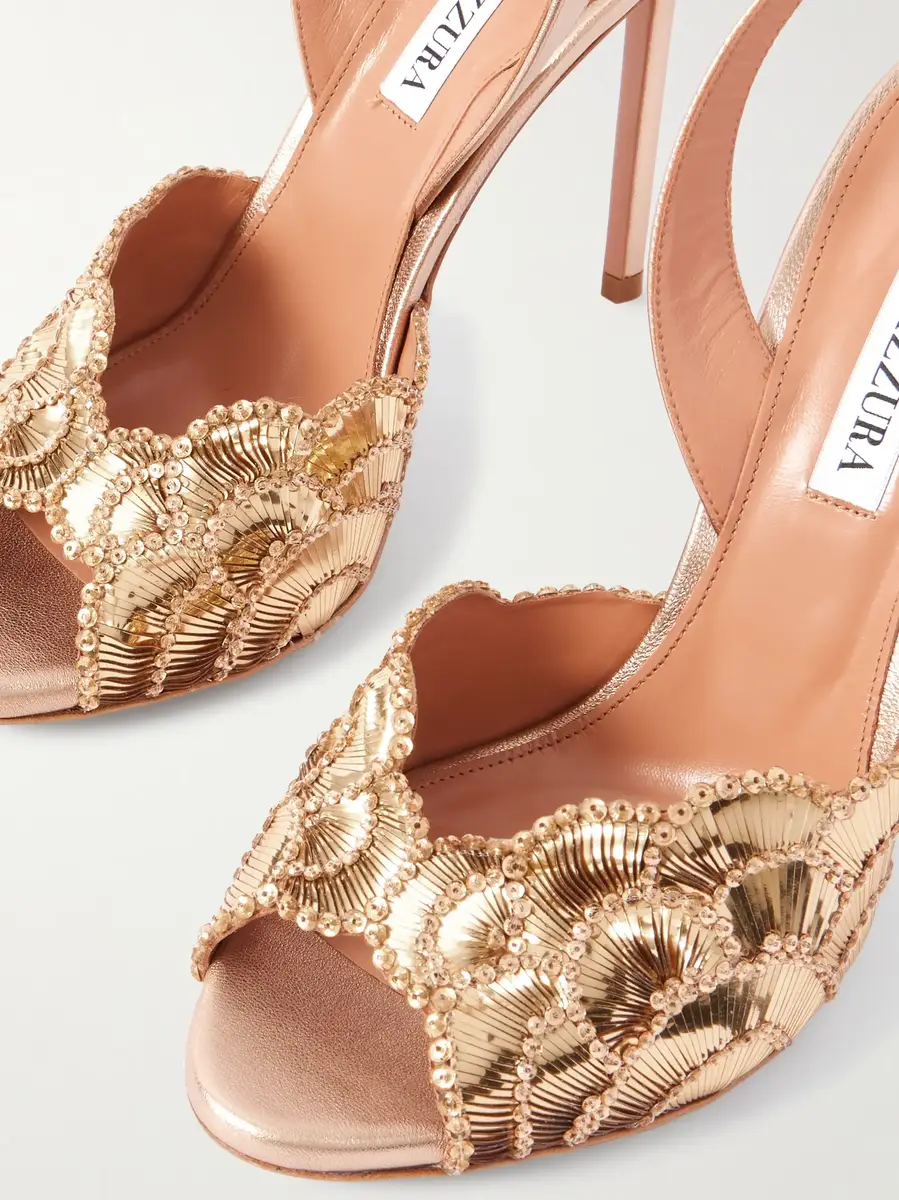 Aquazzura Ce Soir 105 sequin-embellished leather slingback sandals | Thumbnail 4