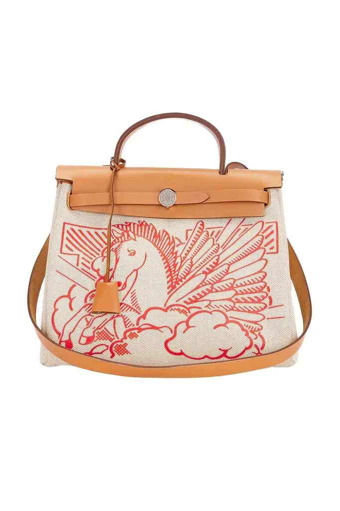 HERMÈS Hermes Toile & Leather Pegase Pop Herbag Zip 31 Handbag