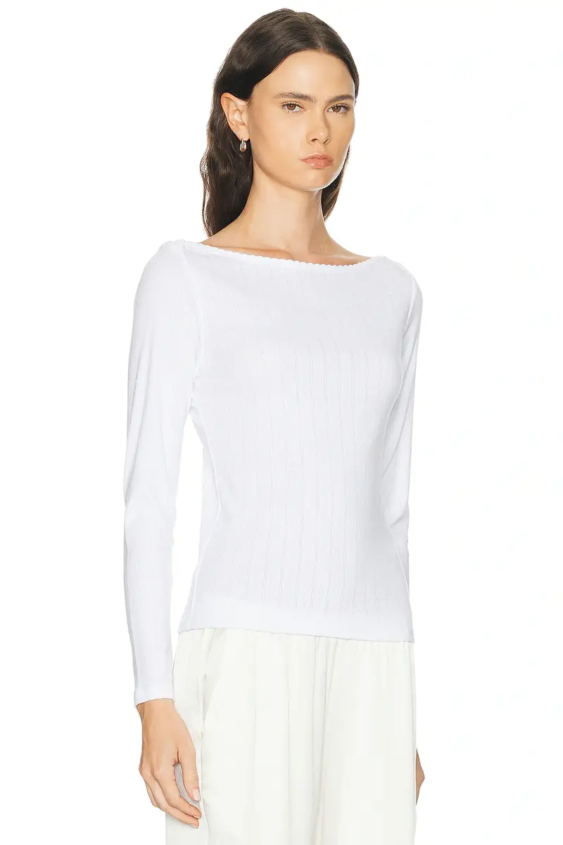 LESET Pointelle Long Sleeve Bateau Top | Thumbnail 2 LESET Pointelle Long Sleeve Bateau Top | Thumbnail 2