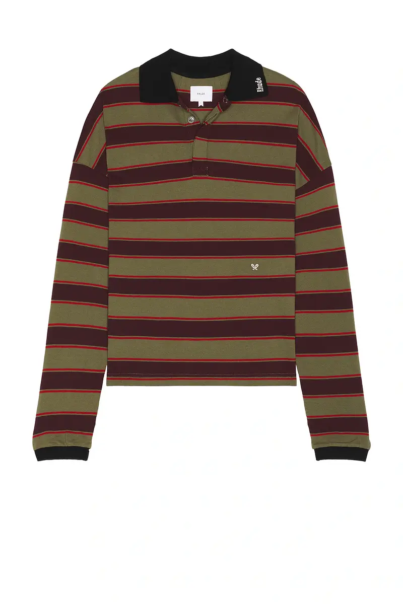 Rhude Fontaine Striped Long Sleeve Polo Shirt | Thumbnail 4 Rhude Fontaine Striped Long Sleeve Polo Shirt | Thumbnail 4