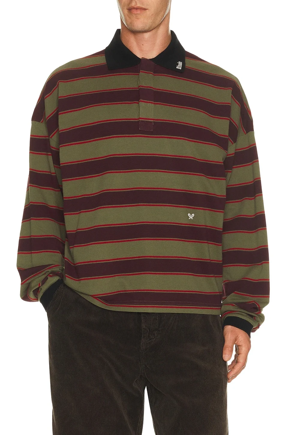 Rhude Fontaine Striped Long Sleeve Polo Shirt