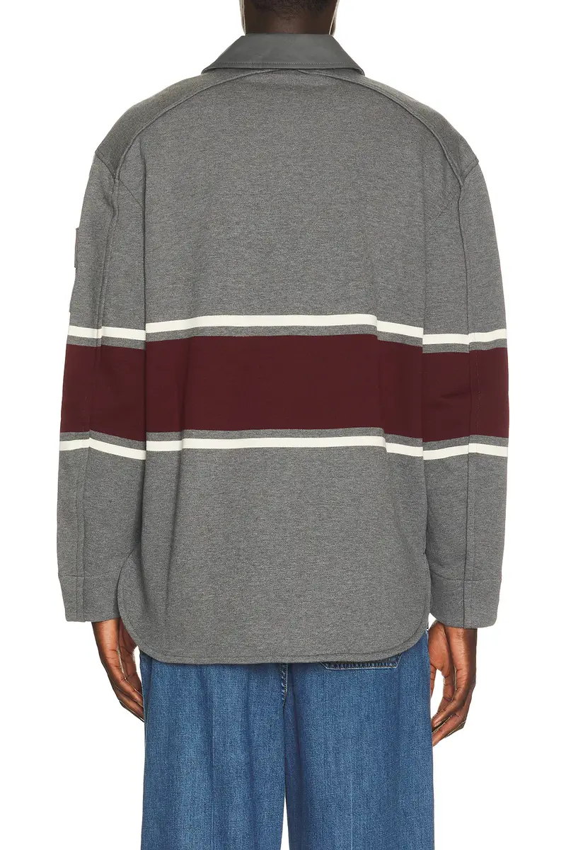 Bottega Veneta Light Cotton Fleece Long Sleeve Polo Intrecciato Tab | Thumbnail 3 Bottega Veneta Light Cotton Fleece Long Sleeve Polo Intrecciato Tab | Thumbnail 3