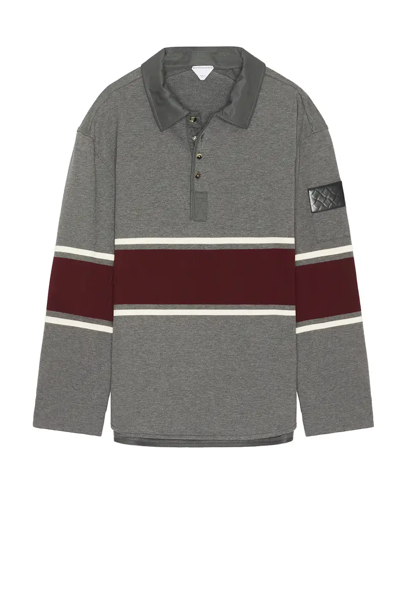 Bottega Veneta Light Cotton Fleece Long Sleeve Polo Intrecciato Tab | Thumbnail 5 Bottega Veneta Light Cotton Fleece Long Sleeve Polo Intrecciato Tab | Thumbnail 5