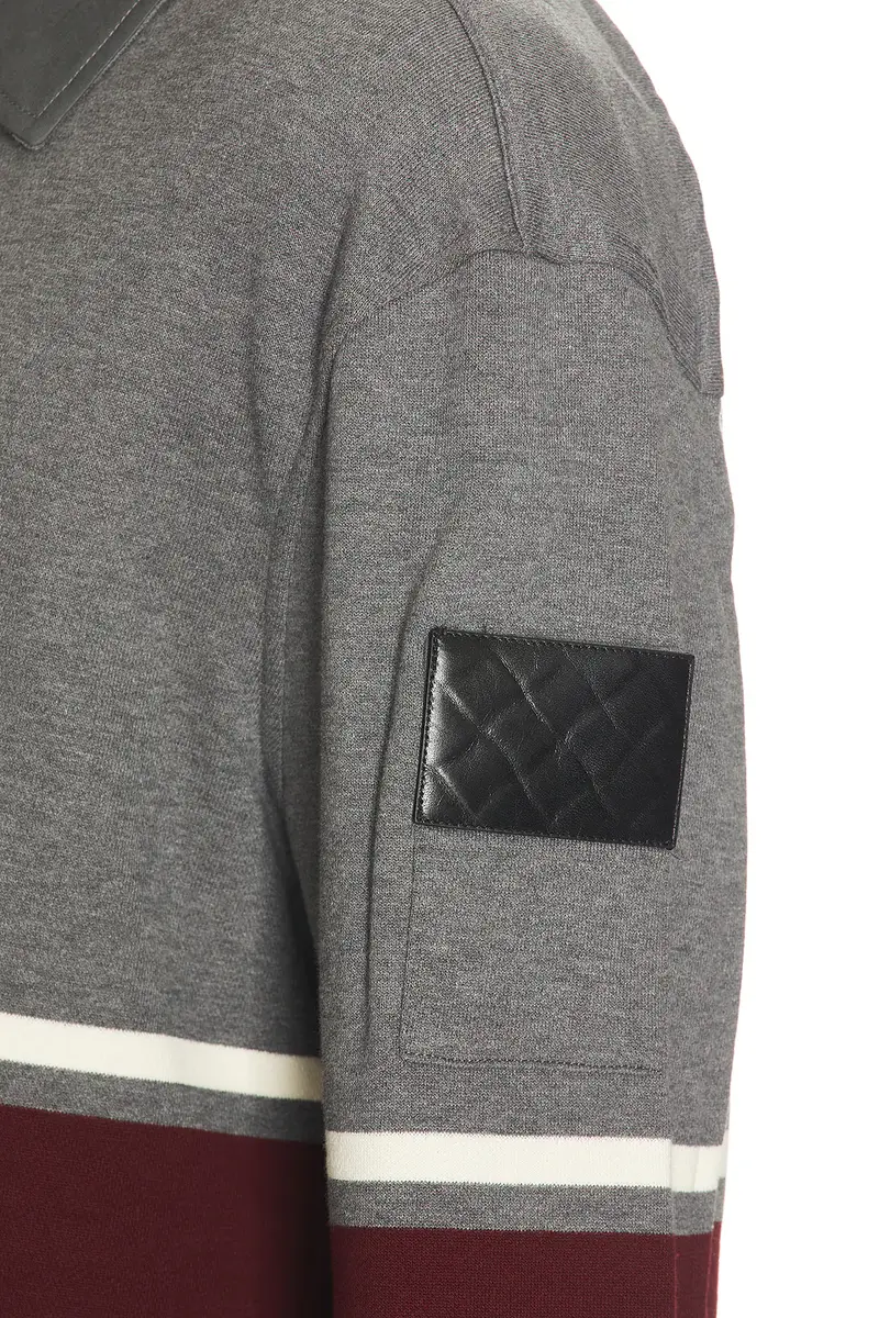 Bottega Veneta Light Cotton Fleece Long Sleeve Polo Intrecciato Tab | Thumbnail 6 Bottega Veneta Light Cotton Fleece Long Sleeve Polo Intrecciato Tab | Thumbnail 6