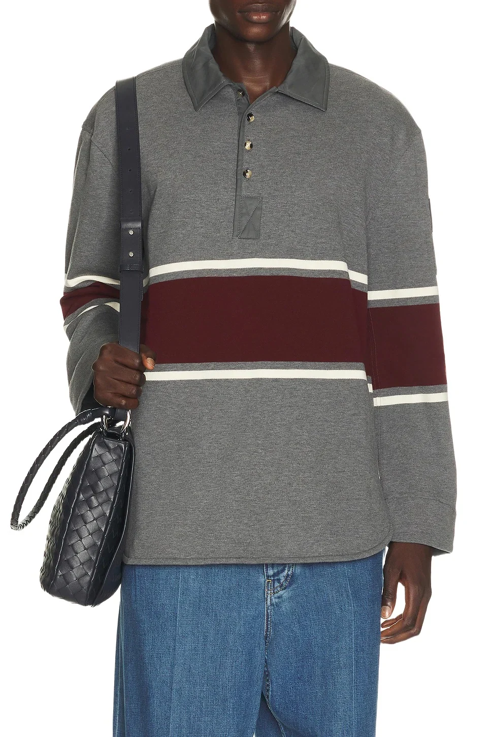 Light Cotton Fleece Long Sleeve Polo Intrecciato Tab Light Cotton Fleece Long Sleeve Polo Intrecciato Tab