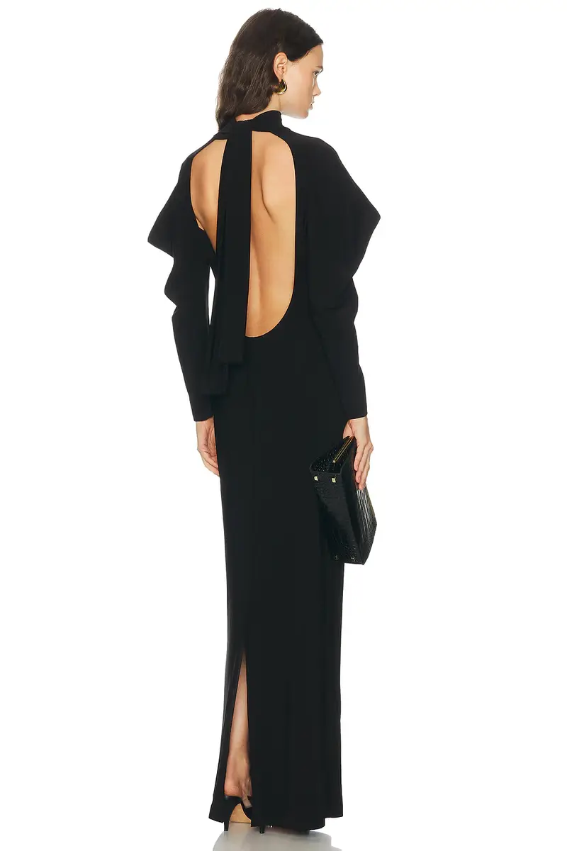 Norma Kamali Wing Sleeve Open Back Bow Neck Gown | Thumbnail 3 Norma Kamali Wing Sleeve Open Back Bow Neck Gown | Thumbnail 3
