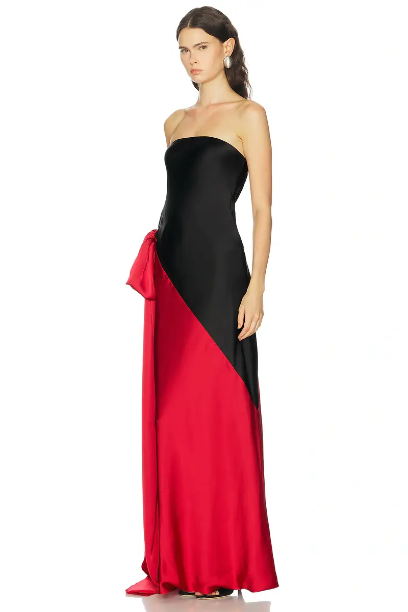Norma Kamali Spliced Bias Strapless Gown With Bow | Thumbnail 3 Norma Kamali Spliced Bias Strapless Gown With Bow | Thumbnail 3