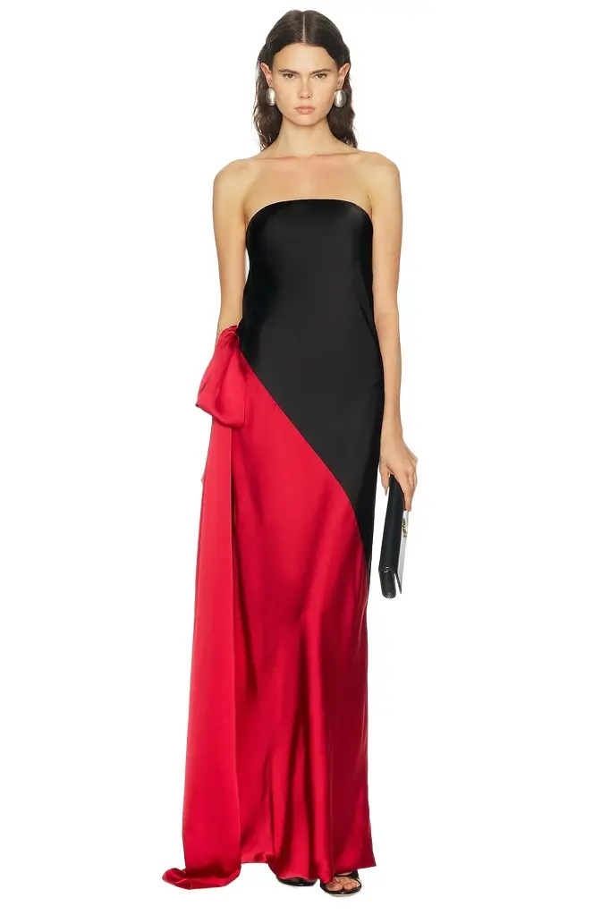 Spliced Bias Strapless Gown With Bow Spliced Bias Strapless Gown With Bow