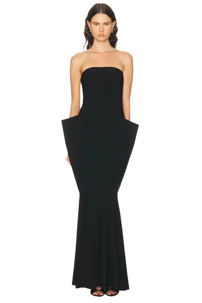 Norma Kamali Strapless Wing Fishtail Gown
