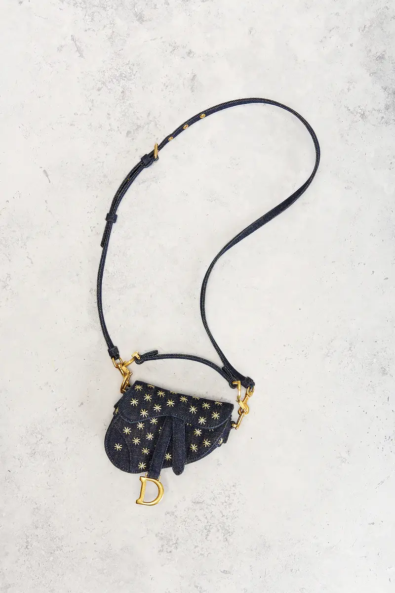 Dior Dior Denim Embroidered Micro Saddle Bag Blue | Thumbnail 2 Dior Dior Denim Embroidered Micro Saddle Bag Blue | Thumbnail 2