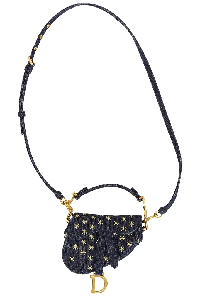 Dior Denim Embroidered Micro Saddle Bag Blue