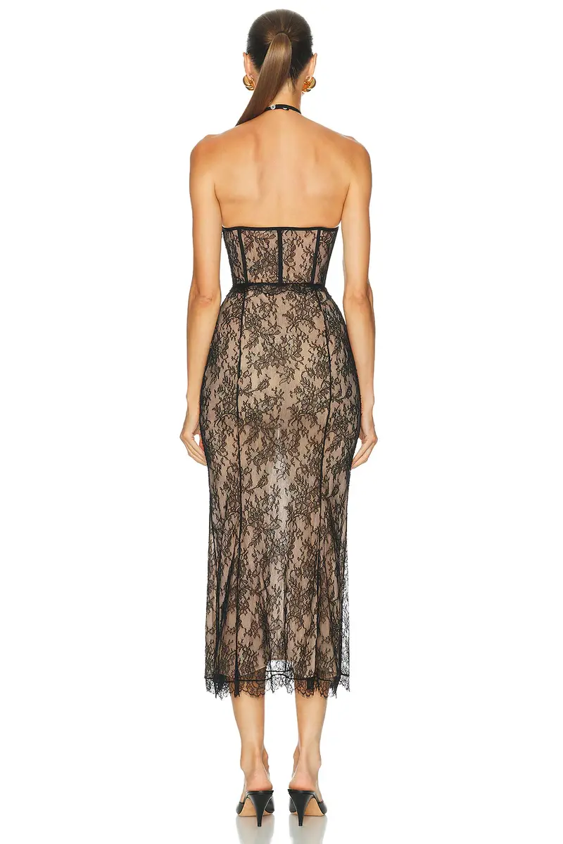 Alessandra Rich Chantilly Lace Bustier Evening Dress | Thumbnail 3 Alessandra Rich Chantilly Lace Bustier Evening Dress | Thumbnail 3