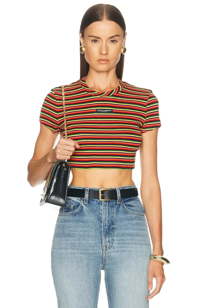 Dolce & Gabbana Jersey Rigato Cropped T-Shirt