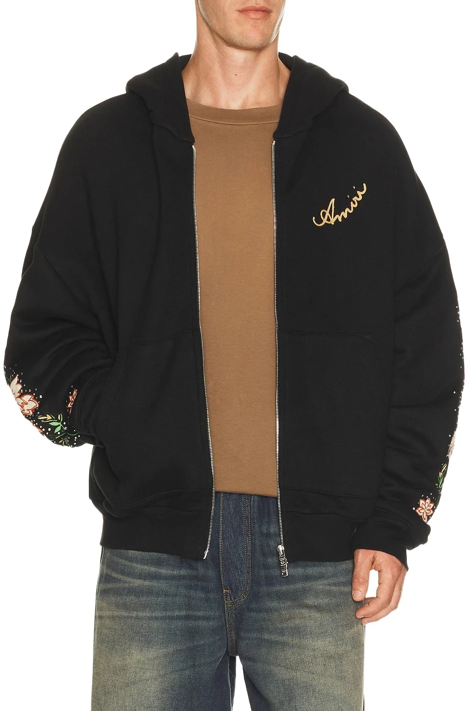 Floral Sleeve OS Zipped Hoodie Floral Sleeve OS Zipped Hoodie
