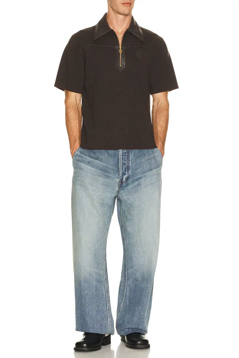 AMIRI Leather Trim Knit Zipped Polo | Thumbnail 3 AMIRI Leather Trim Knit Zipped Polo | Thumbnail 3