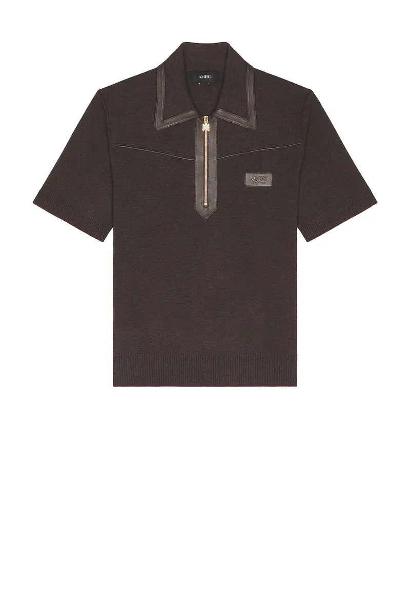 AMIRI Leather Trim Knit Zipped Polo | Thumbnail 4 AMIRI Leather Trim Knit Zipped Polo | Thumbnail 4
