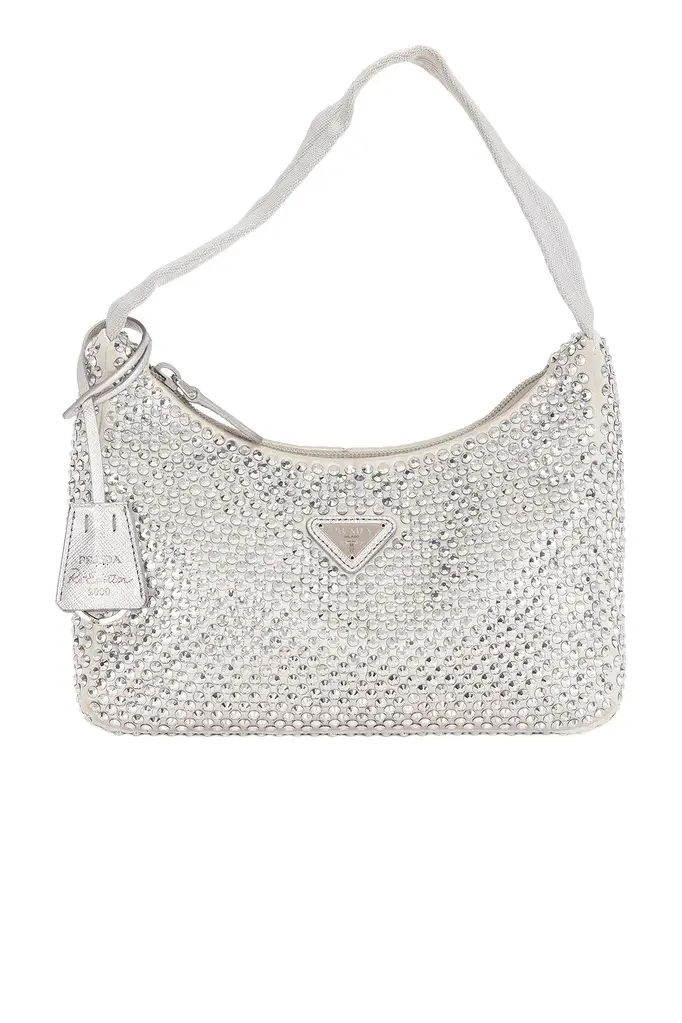 Prada Satin Crystal Embellished Re-Edition 2000 Shoulder Bag