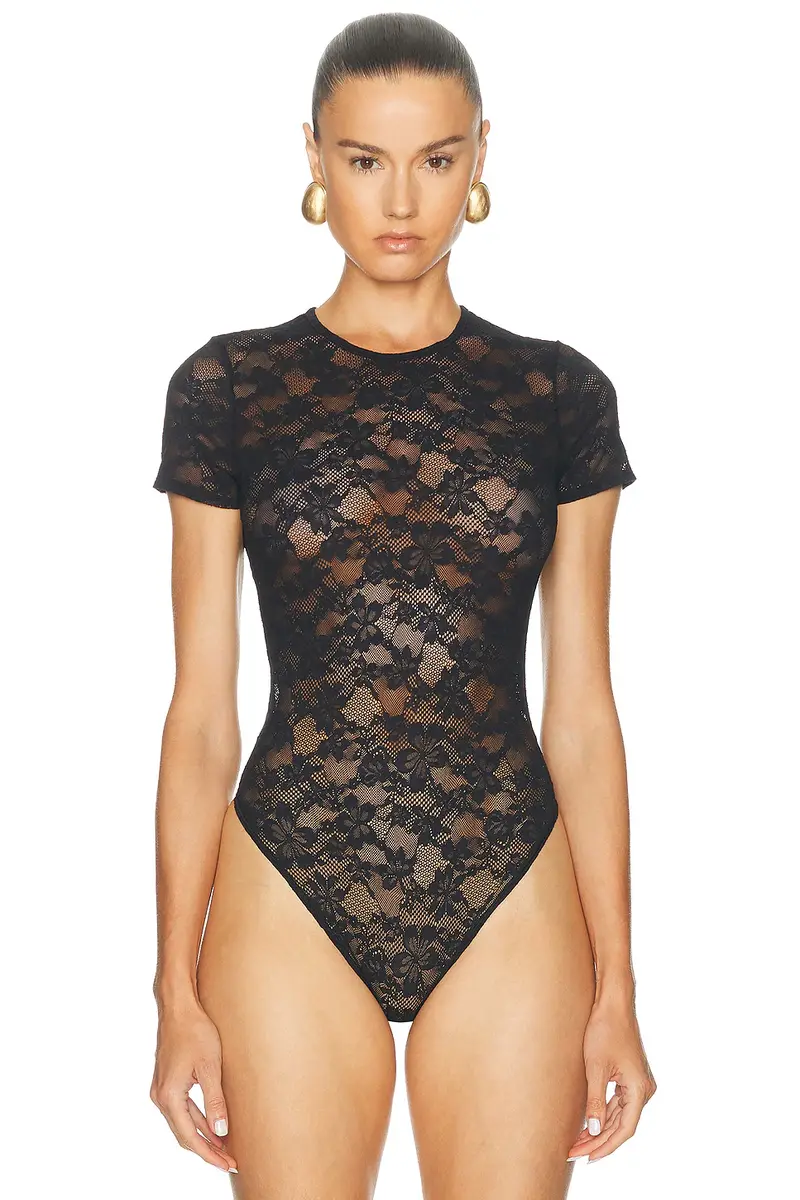Fleur du Mal Le Stretch Lace Short Sleeve Bodysuit | Thumbnail 2