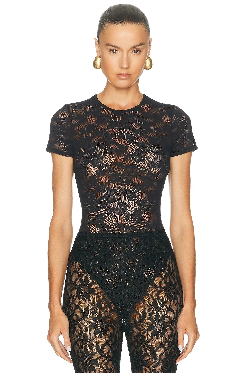 Le Stretch Lace Short Sleeve Bodysuit